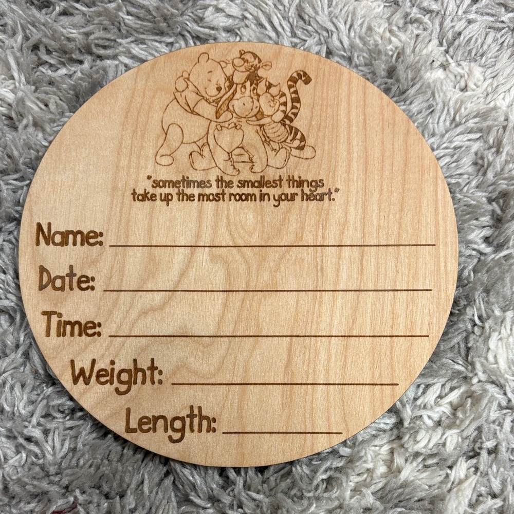 Wooden Newborn Milestone Plaque with Winnie the Pooh for birth announcement